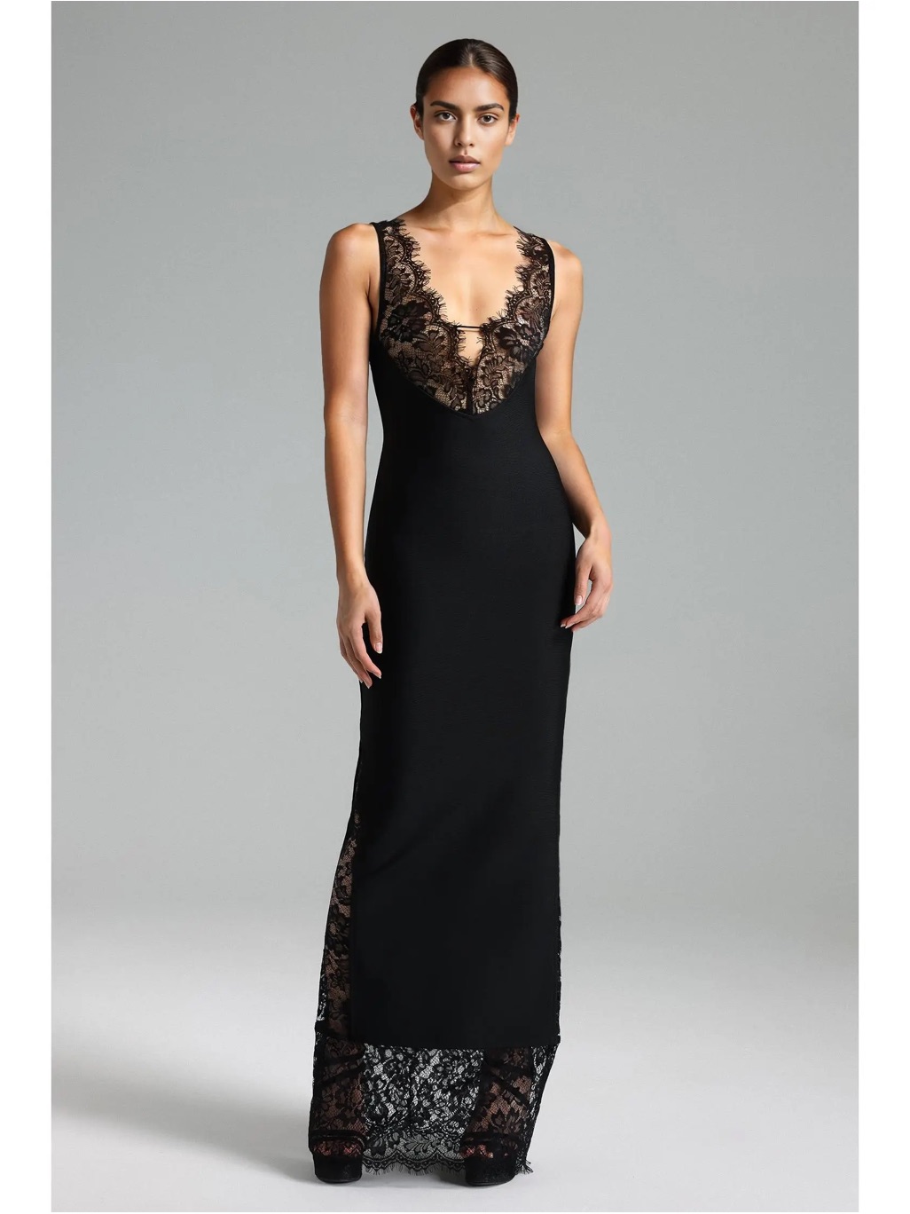 Bella Barnett Black Lace Maxi Dress | Sexy Elegant Bodycon Formal Evening Gown